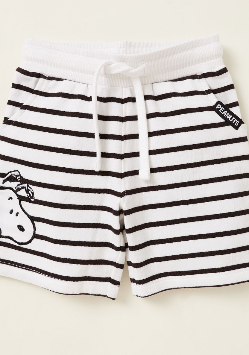 Snoopy Graphic Print T-shirt with Striped Shorts-Clothes Sets-image-2