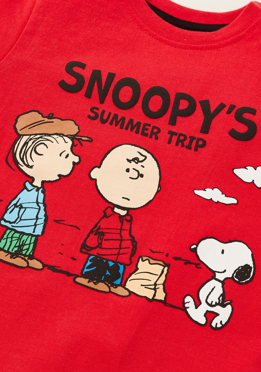 Snoopy Graphic Print T-shirt with Striped Shorts-Clothes Sets-image-3