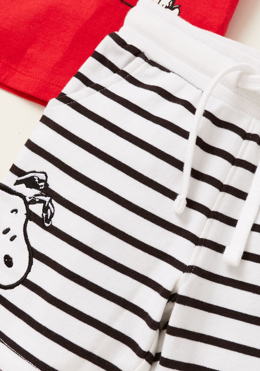 Snoopy Graphic Print T-shirt with Striped Shorts-Clothes Sets-image-4