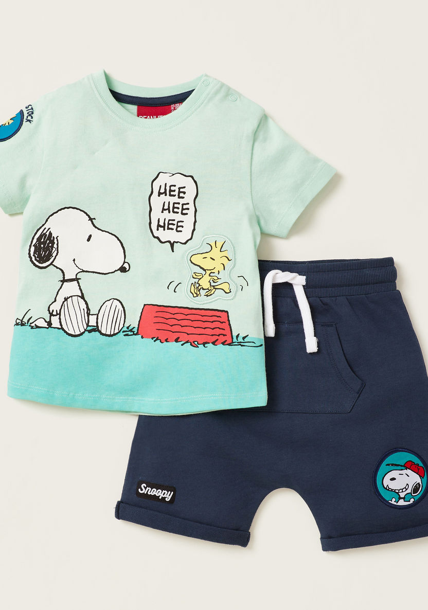 Snoopy Print T-shirt and Shorts Set-Clothes Sets-image-0