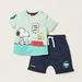 Snoopy Print T-shirt and Shorts Set-Clothes Sets-thumbnail-0
