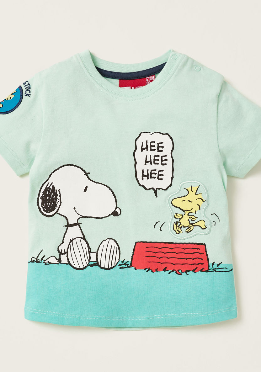 Snoopy Print T-shirt and Shorts Set-Clothes Sets-image-1