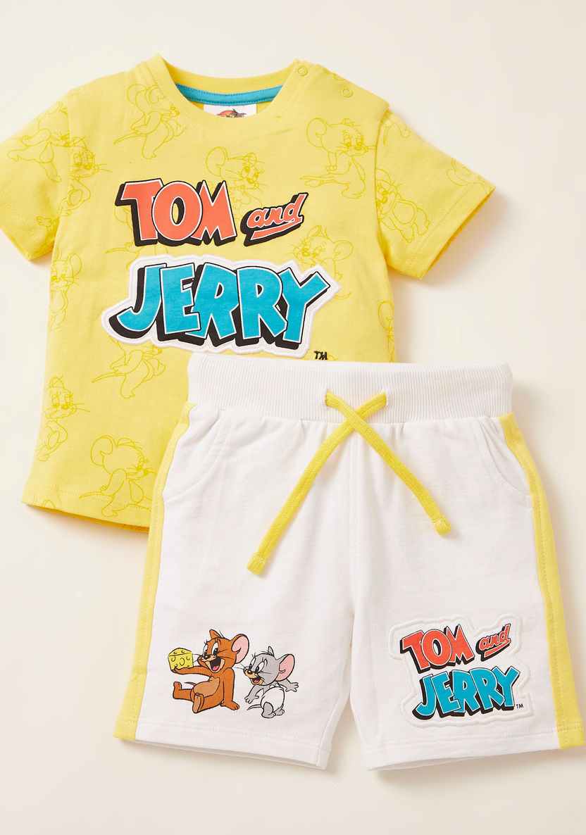 Tom and Jerry Printed Round Neck T-shirt and Shorts Set-Clothes Sets-image-0