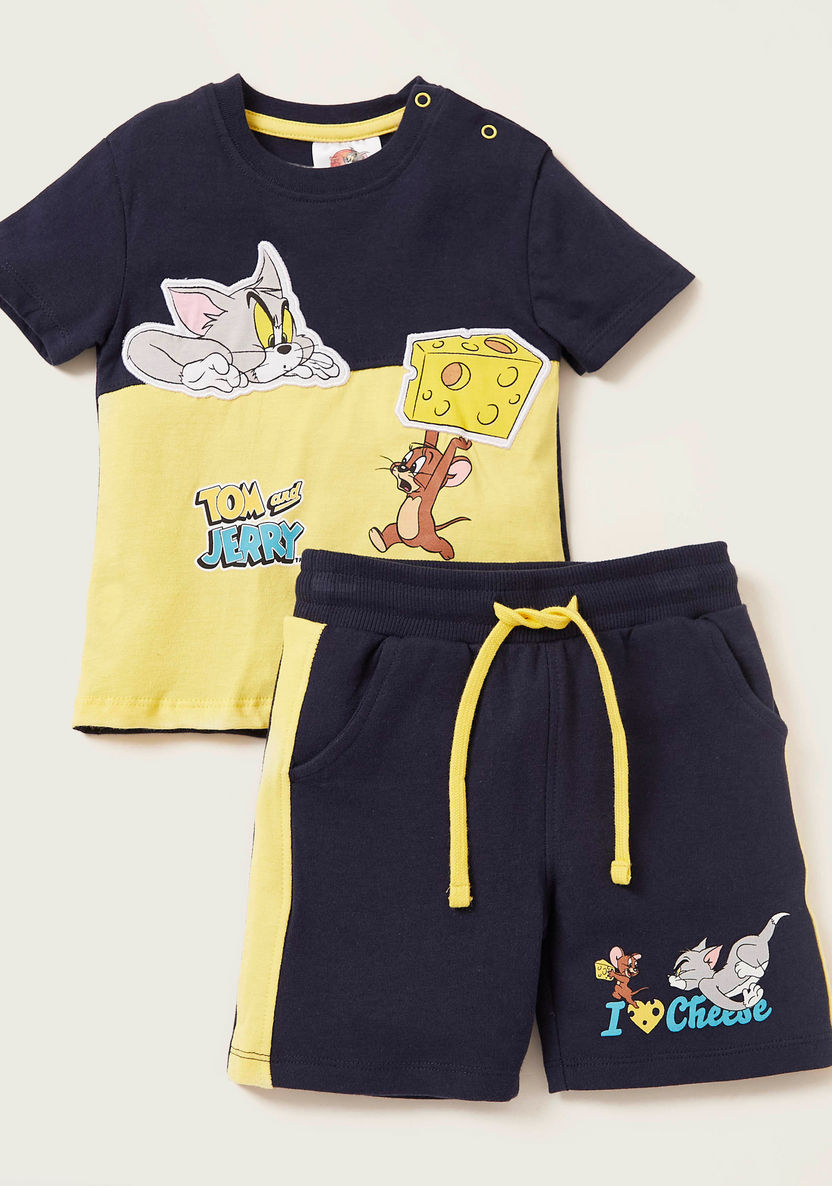 Tom & Jerry Graphic Print T-shirt and Shorts Set-Clothes Sets-image-0