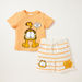 Garfield Graphic Print T-shirt with Striped Shorts-Clothes Sets-thumbnail-0