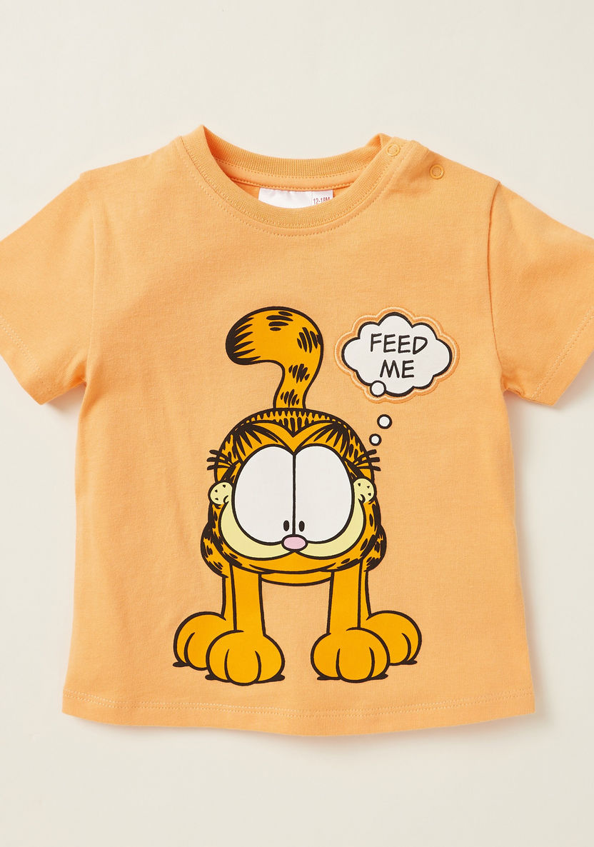 Garfield Graphic Print T-shirt with Striped Shorts-Clothes Sets-image-1