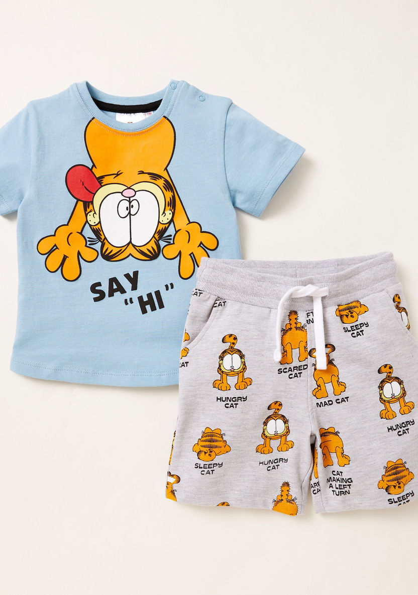 Garfield Graphic Print T-shirt with Pocket Detail Shorts-Clothes Sets-image-0