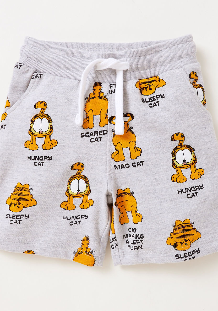 Garfield Graphic Print T-shirt with Pocket Detail Shorts-Clothes Sets-image-2