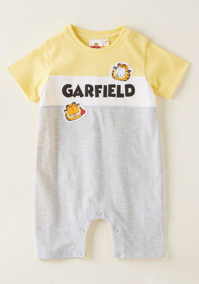 Garfield Print Romper with Short Sleeves-Rompers%2C Dungarees and Jumpsuits-image-0