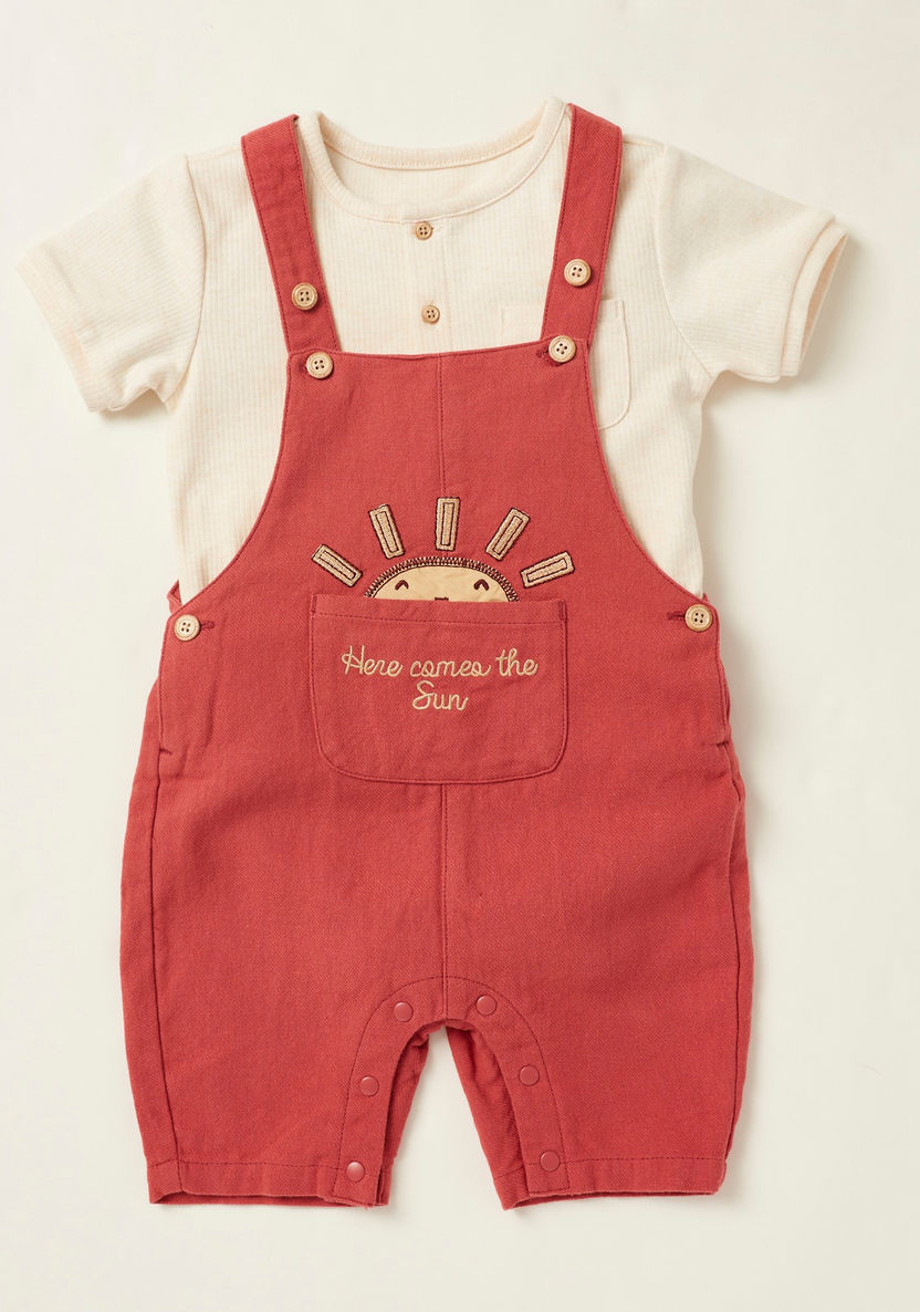 Love Earth Ribbed Bodysuit with Embroidered Detail Dungaree Set-Clothes Sets-image-0