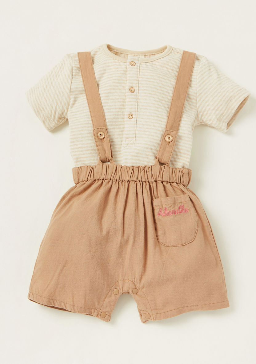 Love Earth Striped Bodysuit with Solid Shorts Set-Clothes Sets-image-0