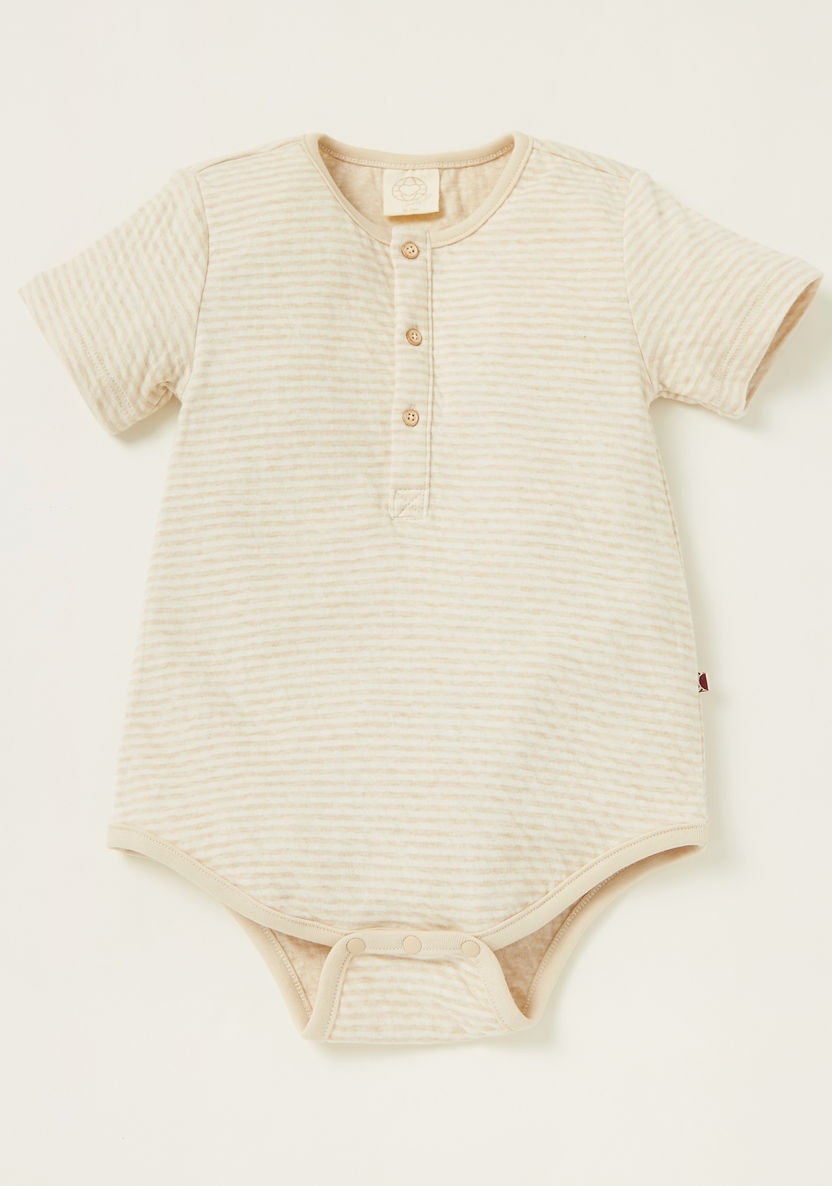 Love Earth Striped Bodysuit with Solid Shorts Set-Clothes Sets-image-1