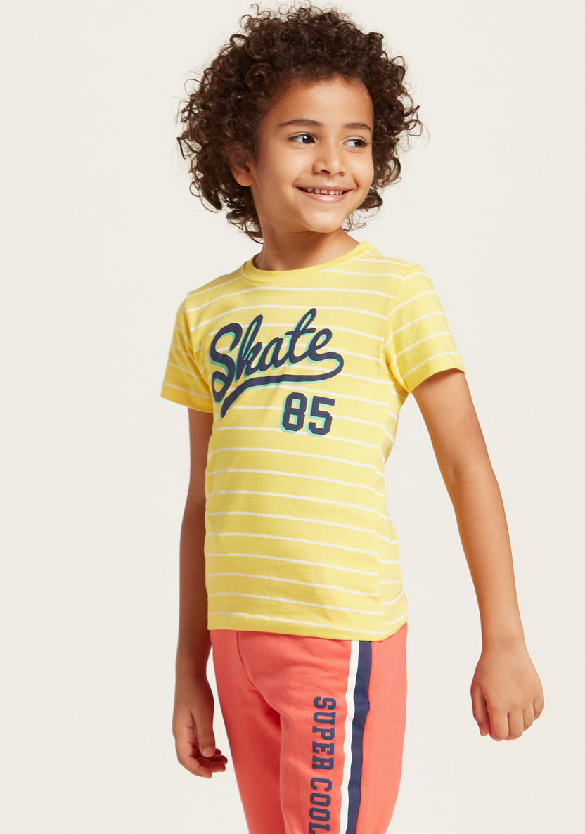 Juniors Striped Graphic Print T-shirt with Short Sleeves-T Shirts-image-2