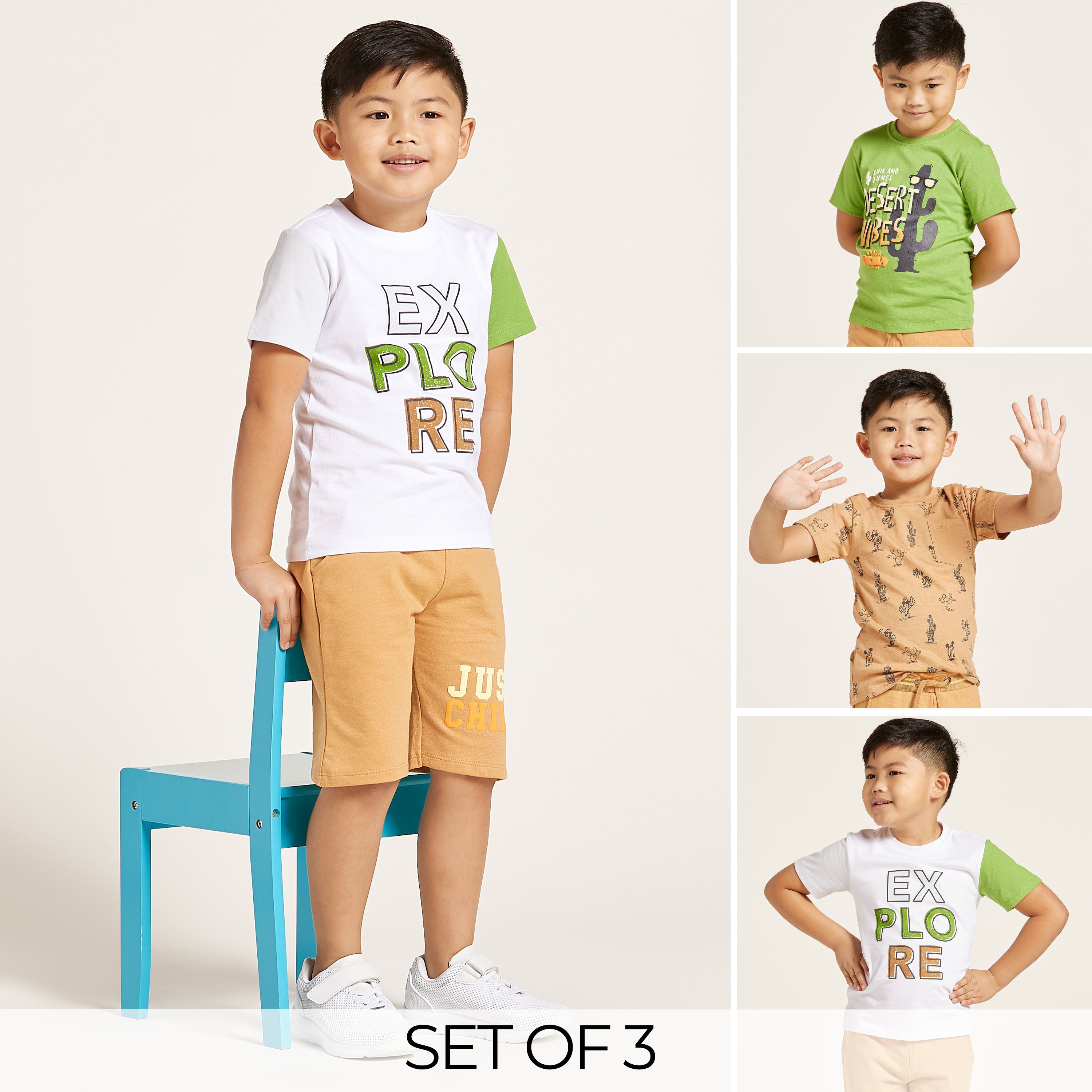 Buy Juniors Graphic Print T shirt with Round Neck Set of 3 Online Babyshop UAE