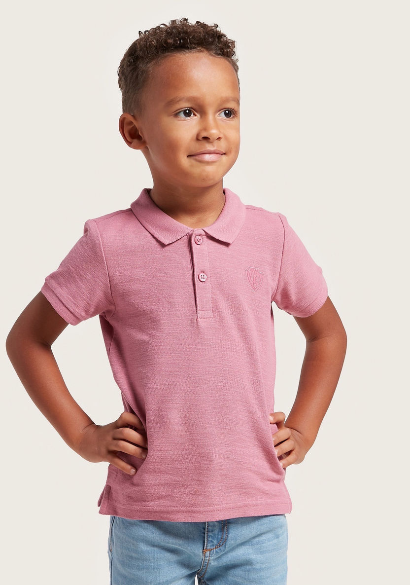Juniors Solid Polo T-shirt with Short Sleeves and Button Closure-T Shirts-image-3