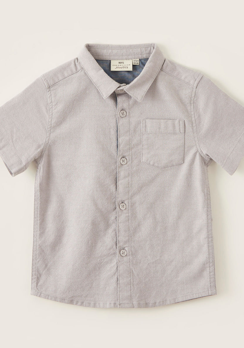 Juniors Solid Shirt with Short Sleeves and Patch Pocket-Shirts-image-0