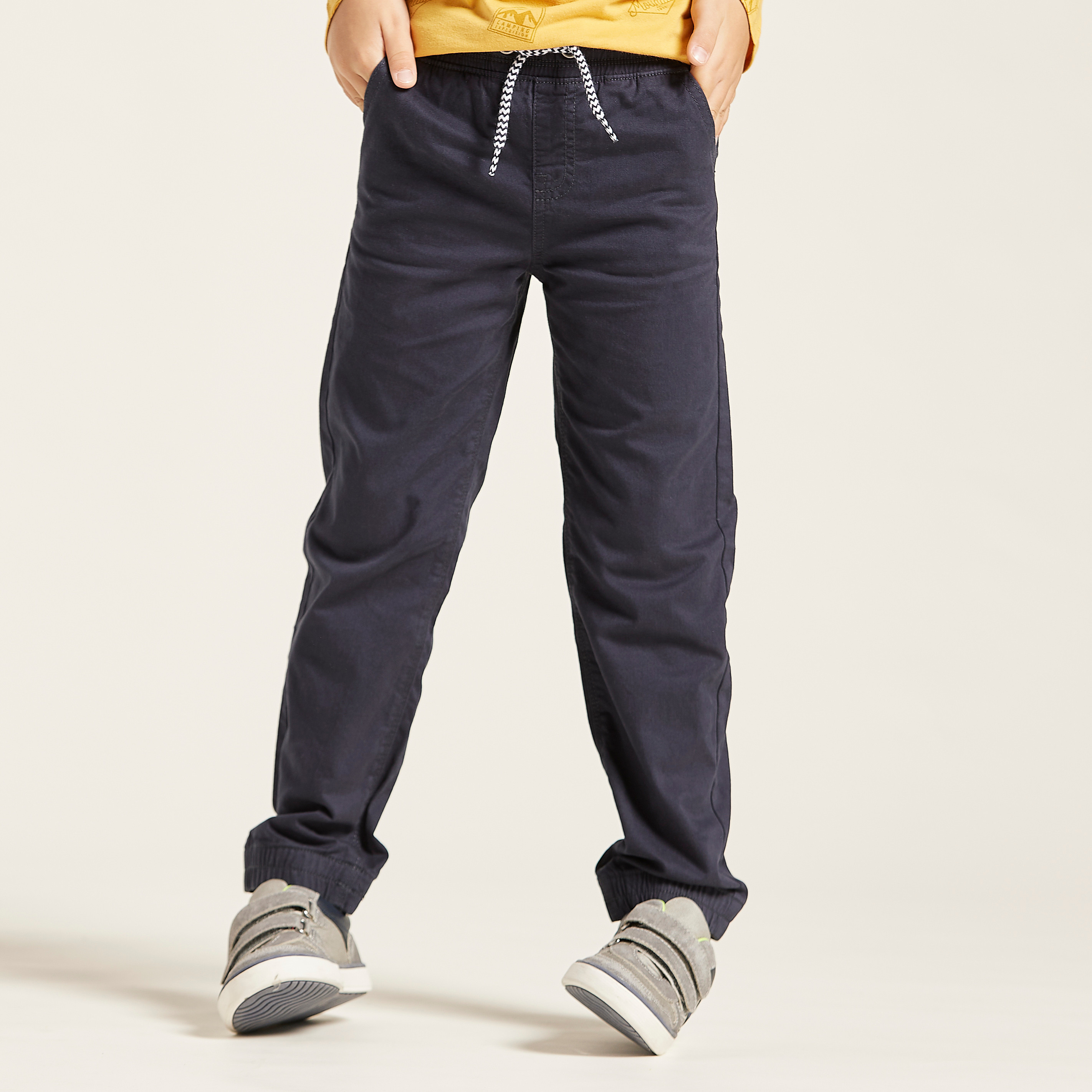 Juniors Solid Pants with Pockets and Elasticated Drawstring Waist-boys-clothing-bottoms-trousers-image-2