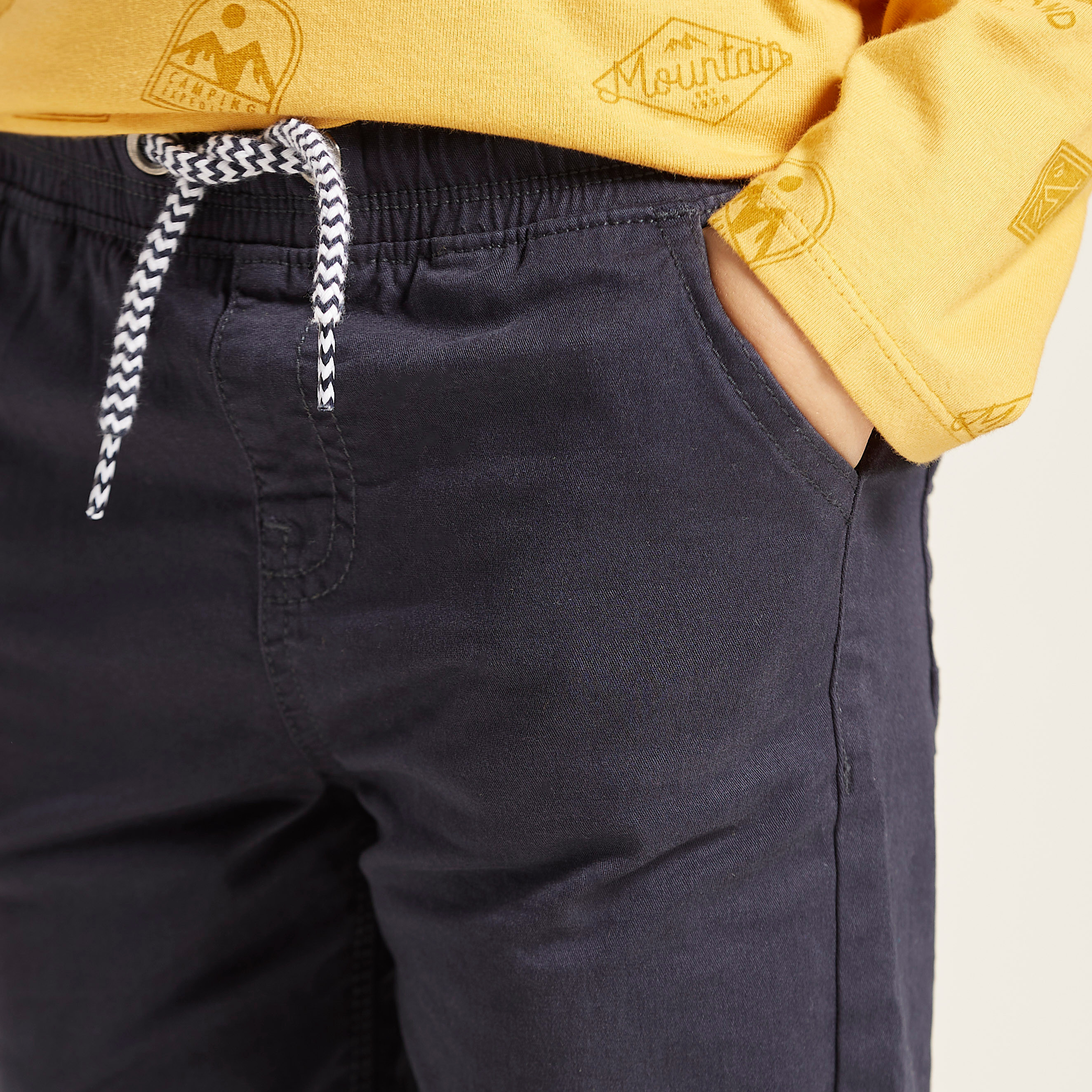 Juniors Solid Pants with Pockets and Elasticated Drawstring Waist-boys-clothing-bottoms-trousers-image-3