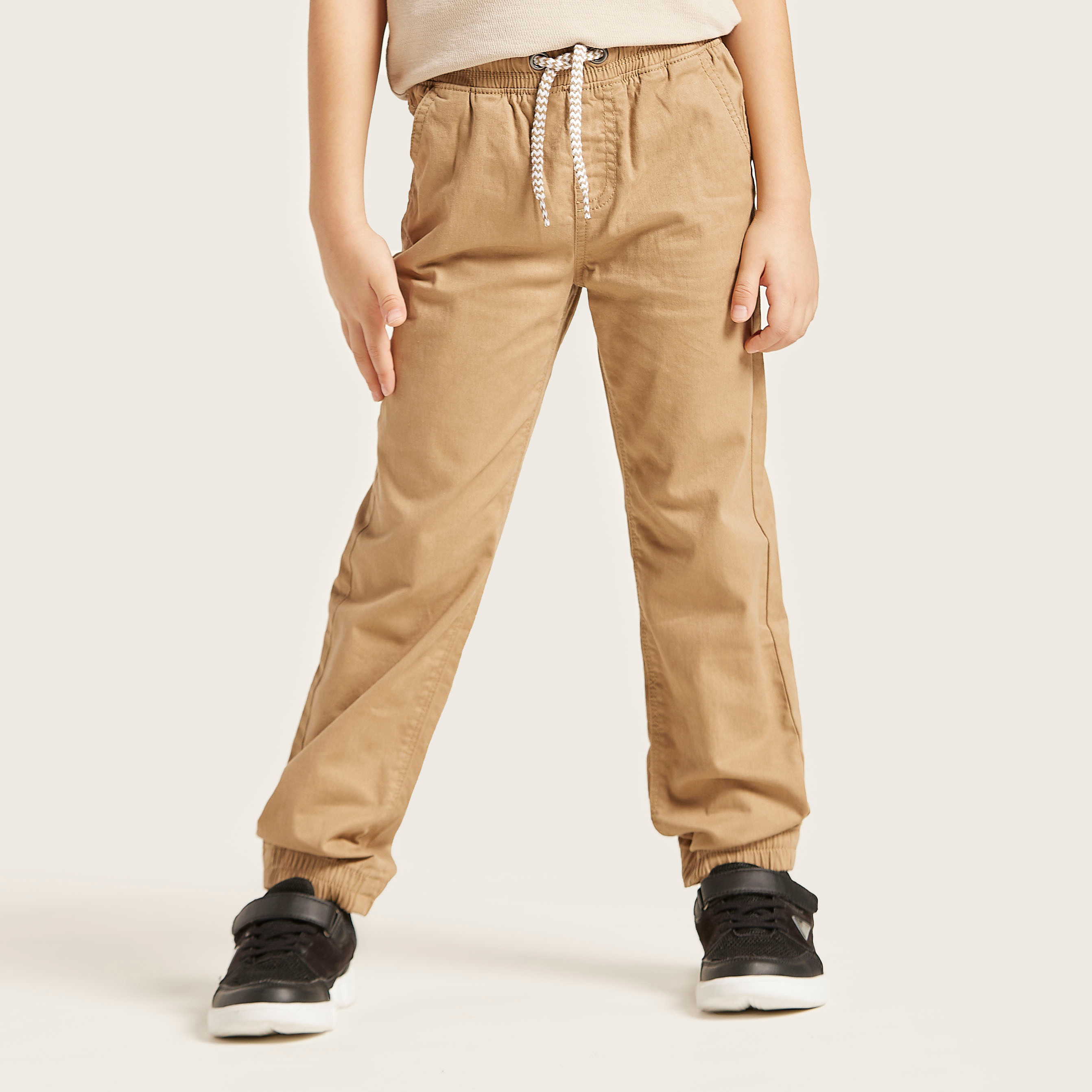 Juniors Solid Pants with Pockets and Elasticated Drawstring Waist-boys-clothing-bottoms-trousers-image-2