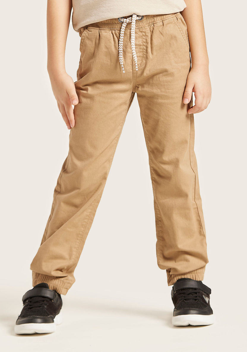 Juniors Solid Pants with Pockets and Elasticated Drawstring Waist-Pants-image-1