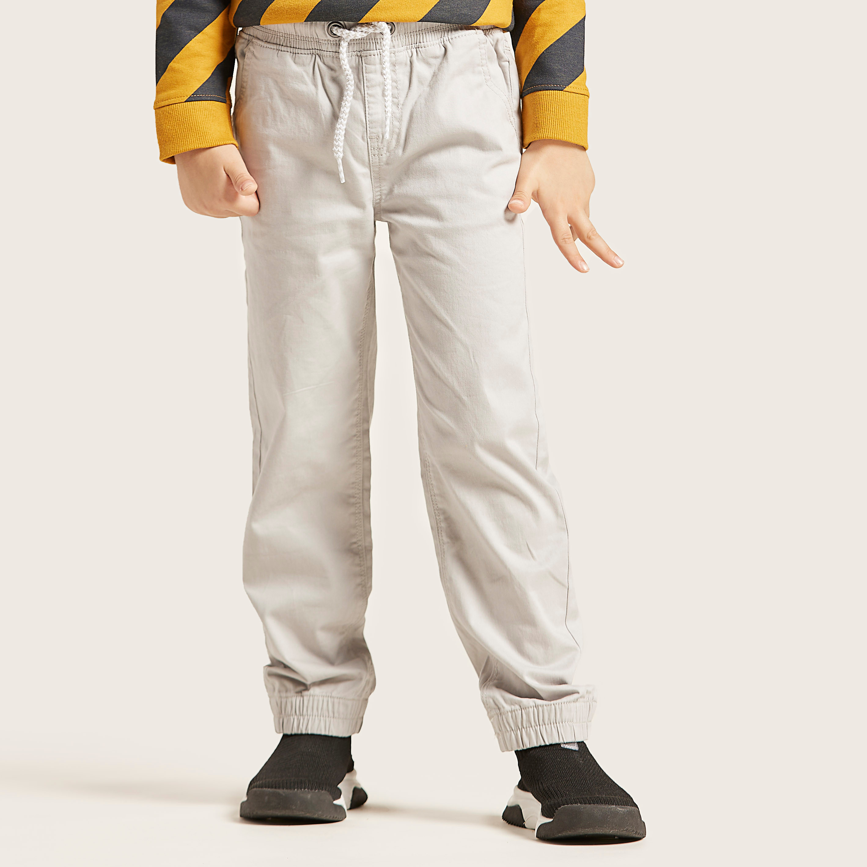Juniors Solid Pants with Pockets and Elasticated Drawstring Waist-boys-clothing-bottoms-trousers-image-2