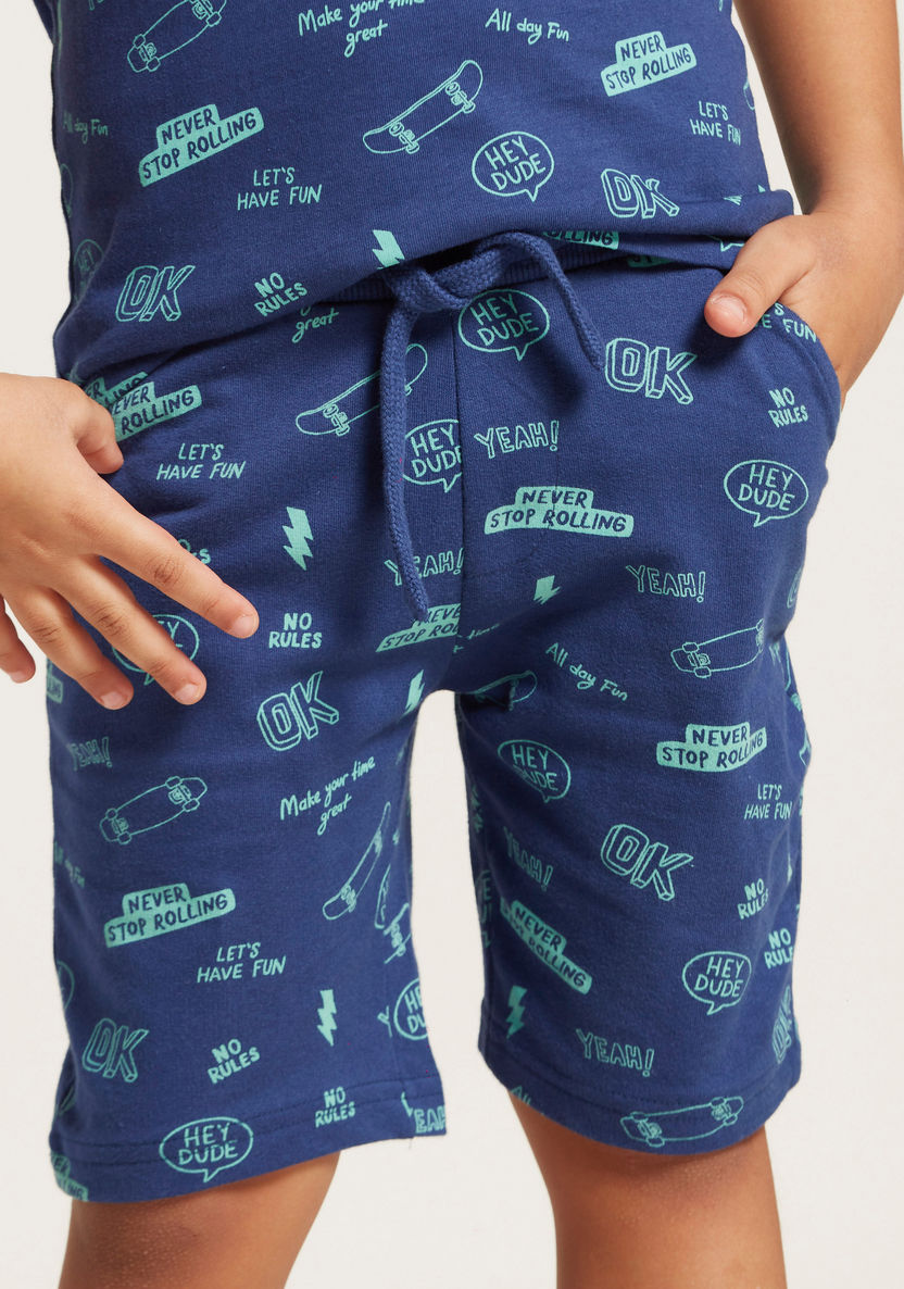 Juniors Printed Shorts with Elasticated Drawstring Closure-Shorts-image-1