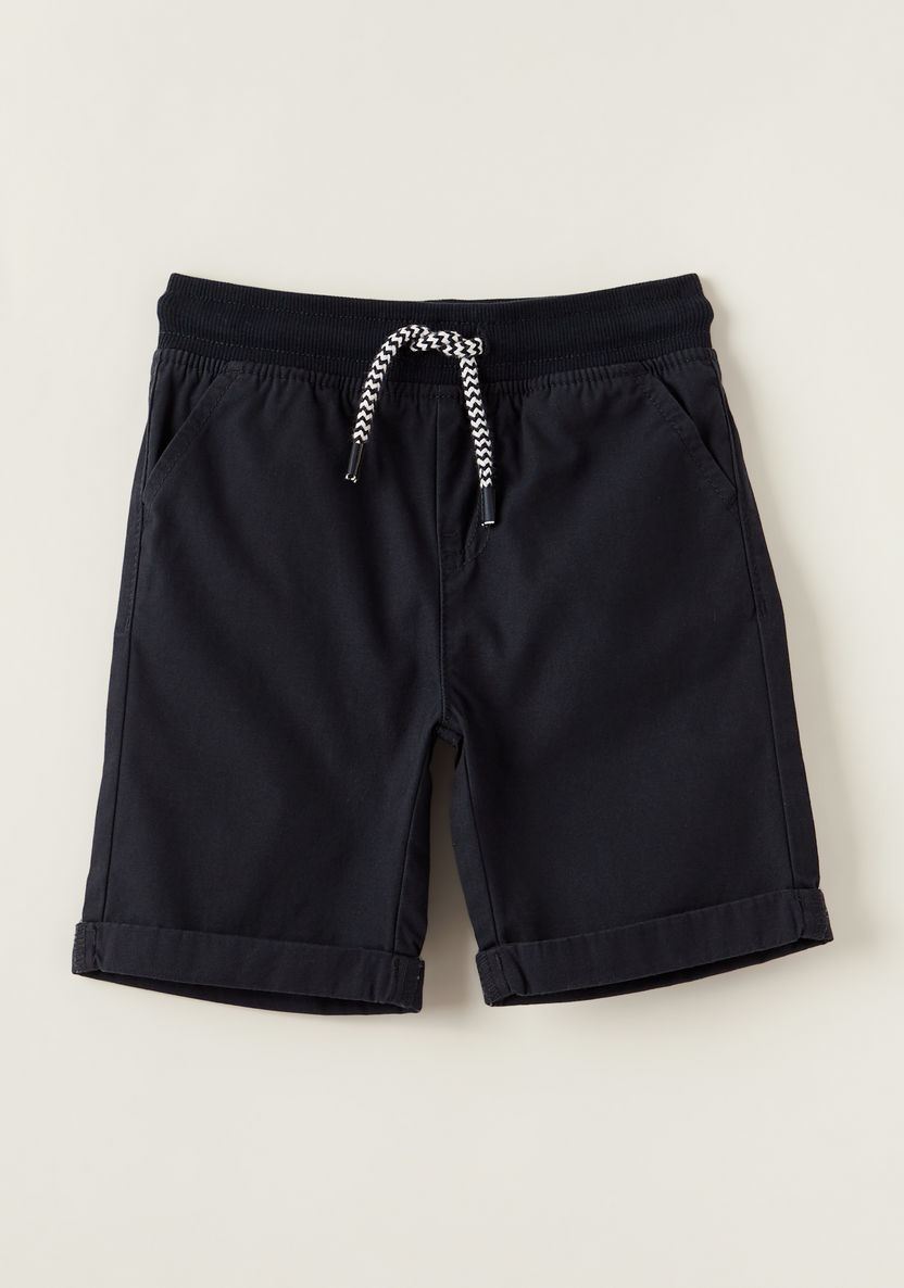 Juniors Solid Woven Shorts with Pockets and Drawstring Waistband-Shorts-image-0
