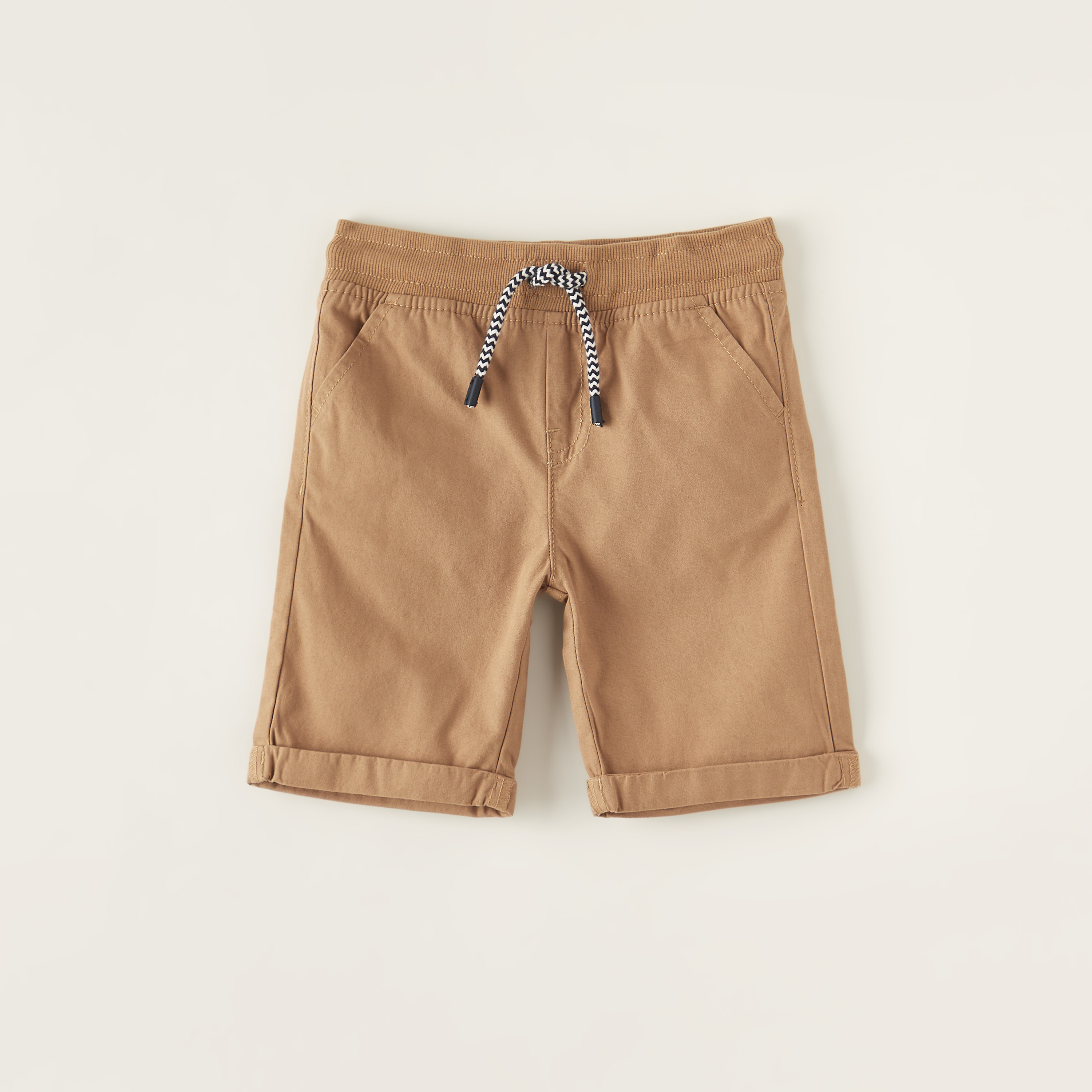 Juniors Solid Woven Shorts with Pockets and Drawstring Waistband-baby-boys-clothing-bottoms-shorts-image-1
