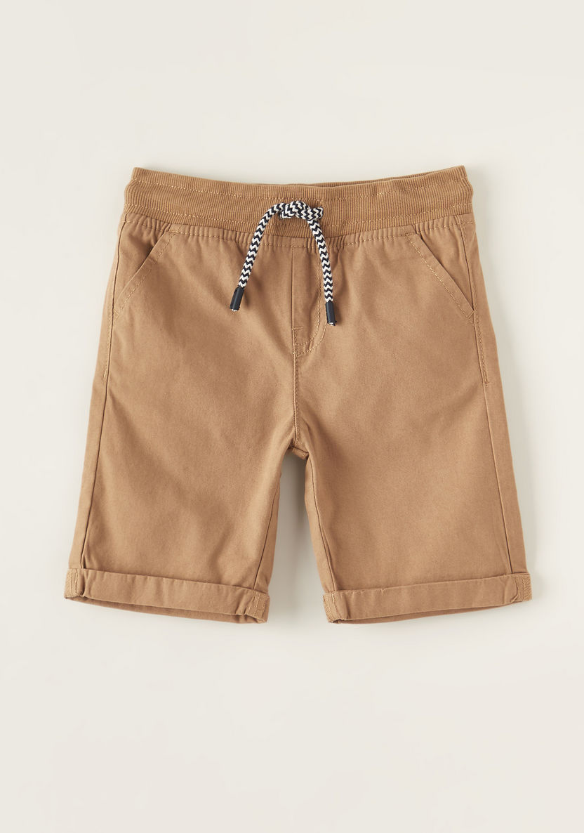 Juniors Solid Woven Shorts with Pockets and Drawstring Waistband-Shorts-image-0