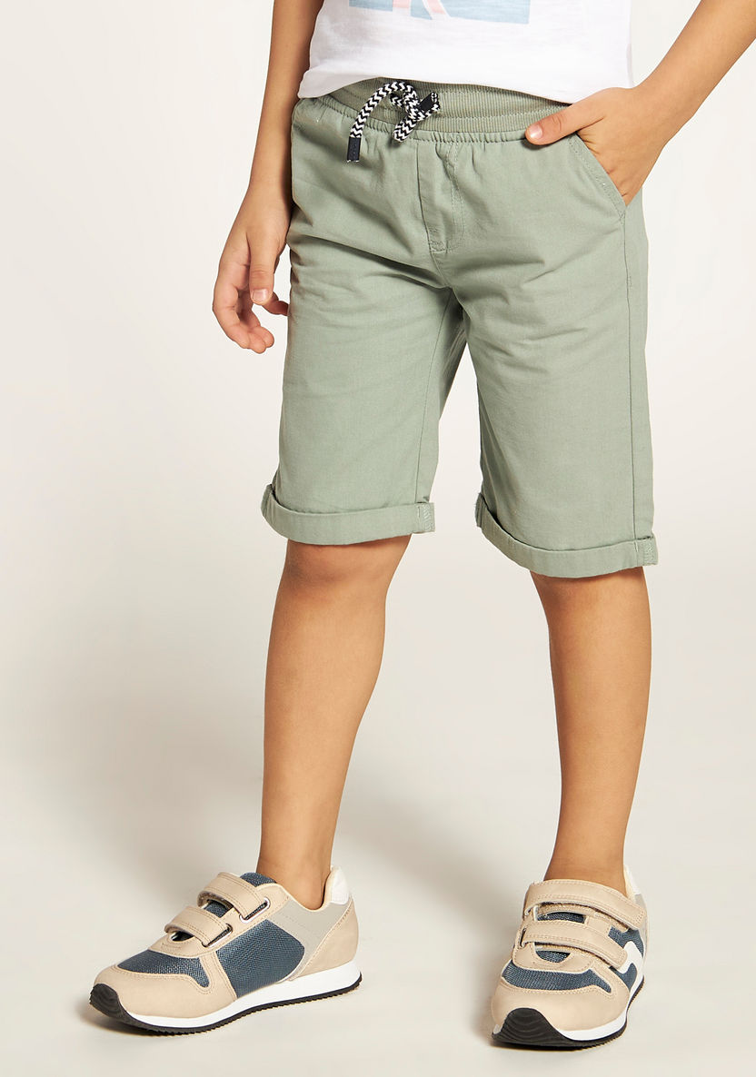 Juniors Solid Woven Shorts with Pockets and Drawstring Waistband-Shorts-image-1