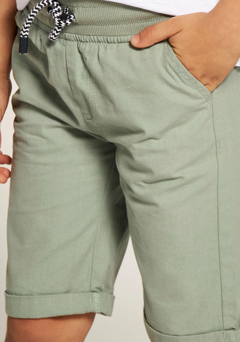 Juniors Solid Woven Shorts with Pockets and Drawstring Waistband-Shorts-image-2