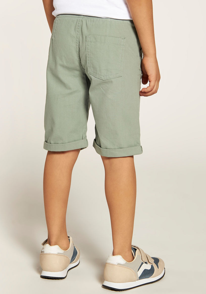 Juniors Solid Woven Shorts with Pockets and Drawstring Waistband-Shorts-image-3