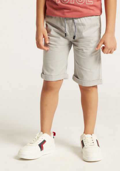 Juniors Solid Woven Shorts with Pockets and Drawstring Waistband