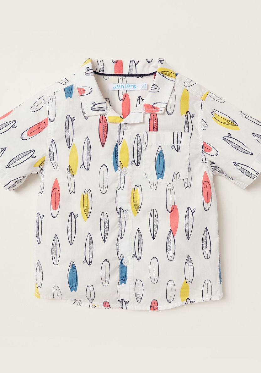 Juniors Print Collared Shirt and Shorts Set-Clothes Sets-image-1