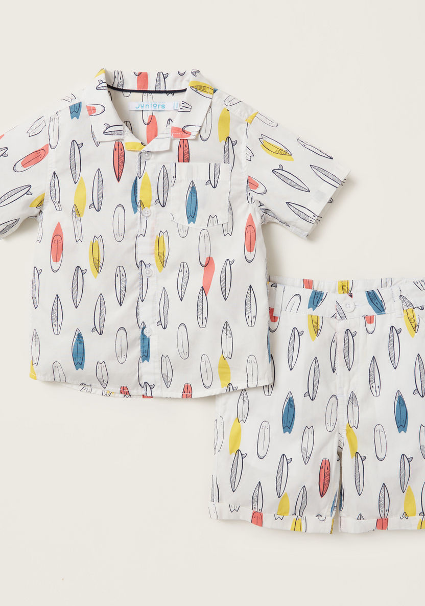 Juniors Print Collared Shirt and Shorts Set-Clothes Sets-image-0