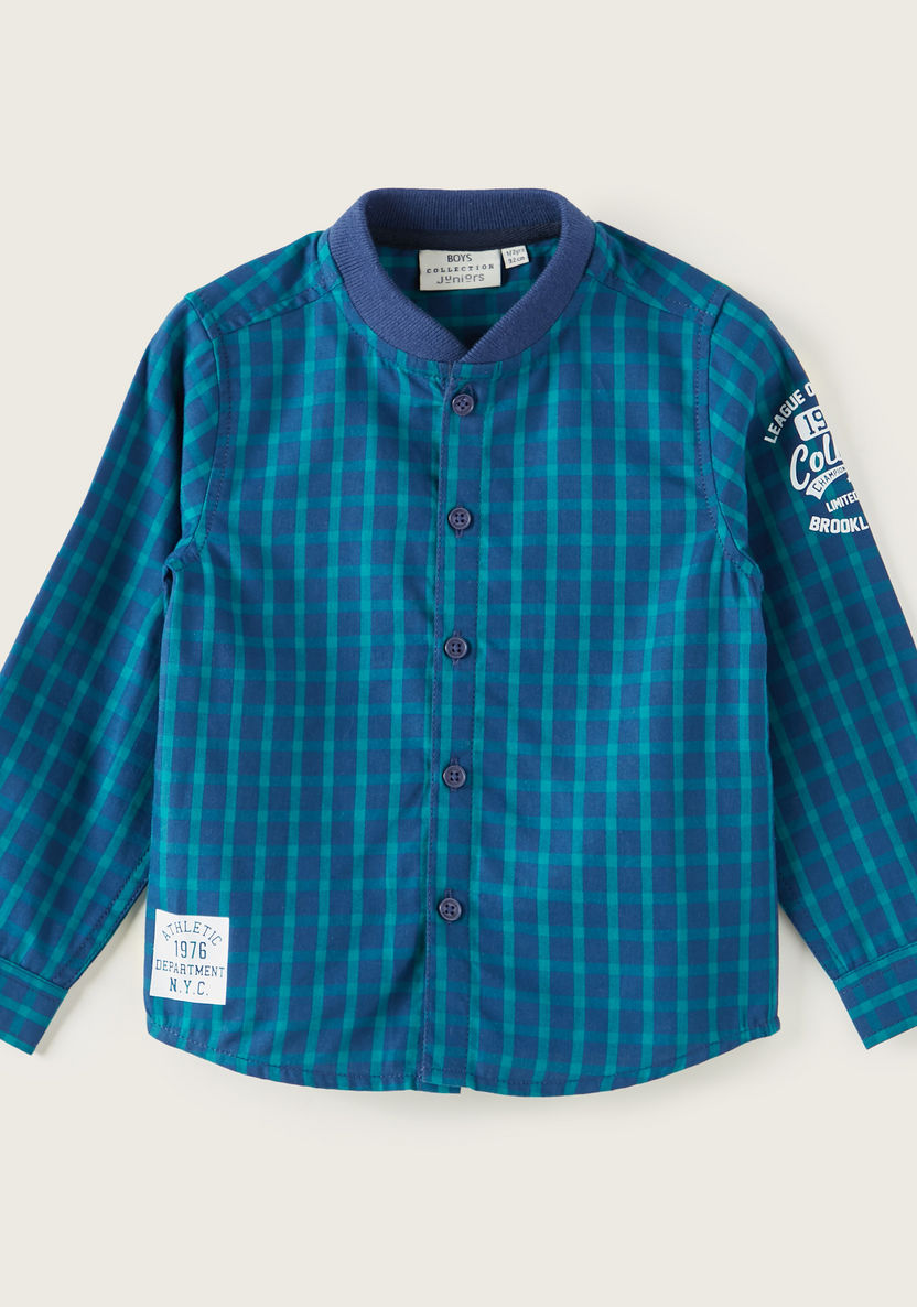 Juniors Chequered Shirt with Mandarin Collar and Long Sleeves-Shirts-image-0