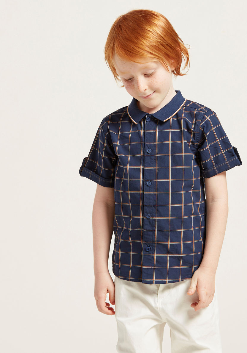 Juniors Chequered Shirt with Short Sleeves and Spread Collar-Shirts-image-0