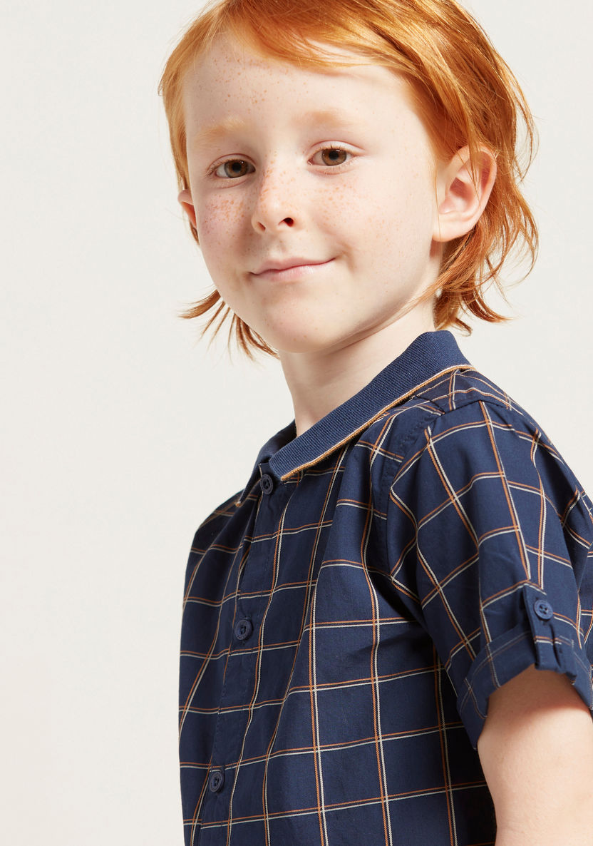 Juniors Chequered Shirt with Short Sleeves and Spread Collar-Shirts-image-2