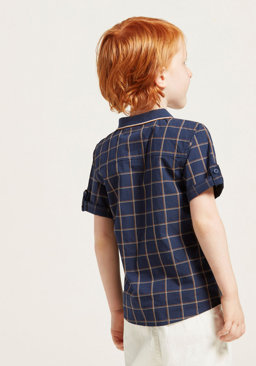 Juniors Chequered Shirt with Short Sleeves and Spread Collar-Shirts-image-3