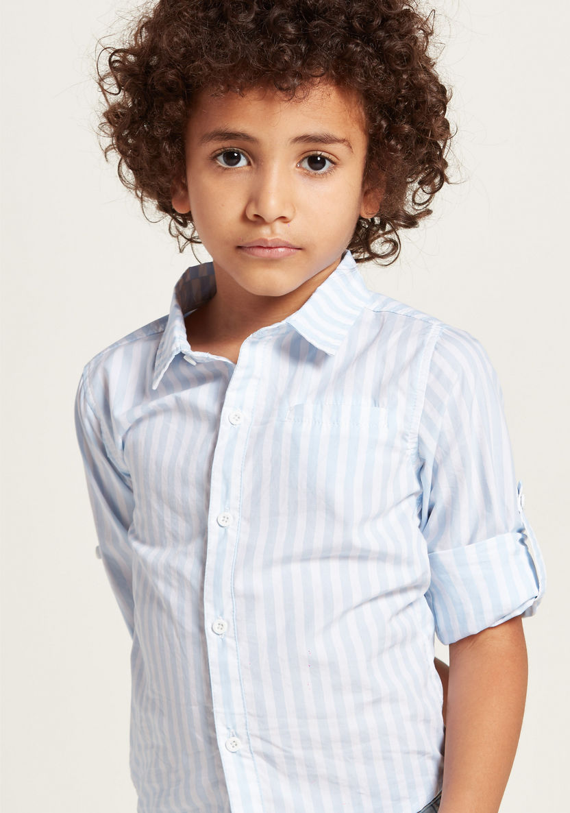 Juniors Striped Long Sleeves Shirt with Button Closure and Pocket-Shirts-image-1