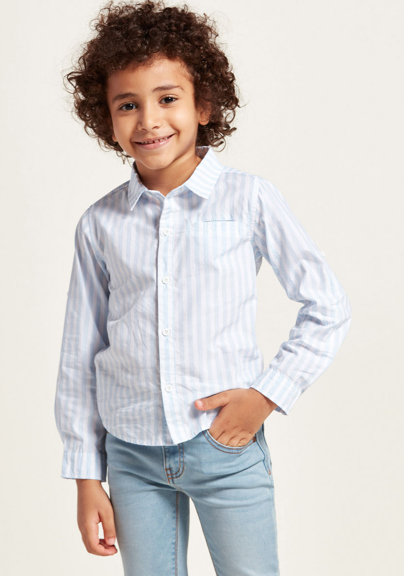 Juniors Striped Long Sleeves Shirt with Button Closure and Pocket-Shirts-image-2