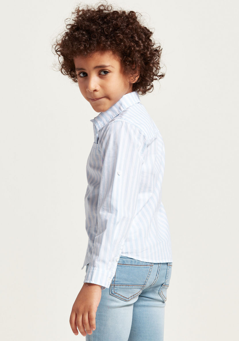 Juniors Striped Long Sleeves Shirt with Button Closure and Pocket-Shirts-image-3