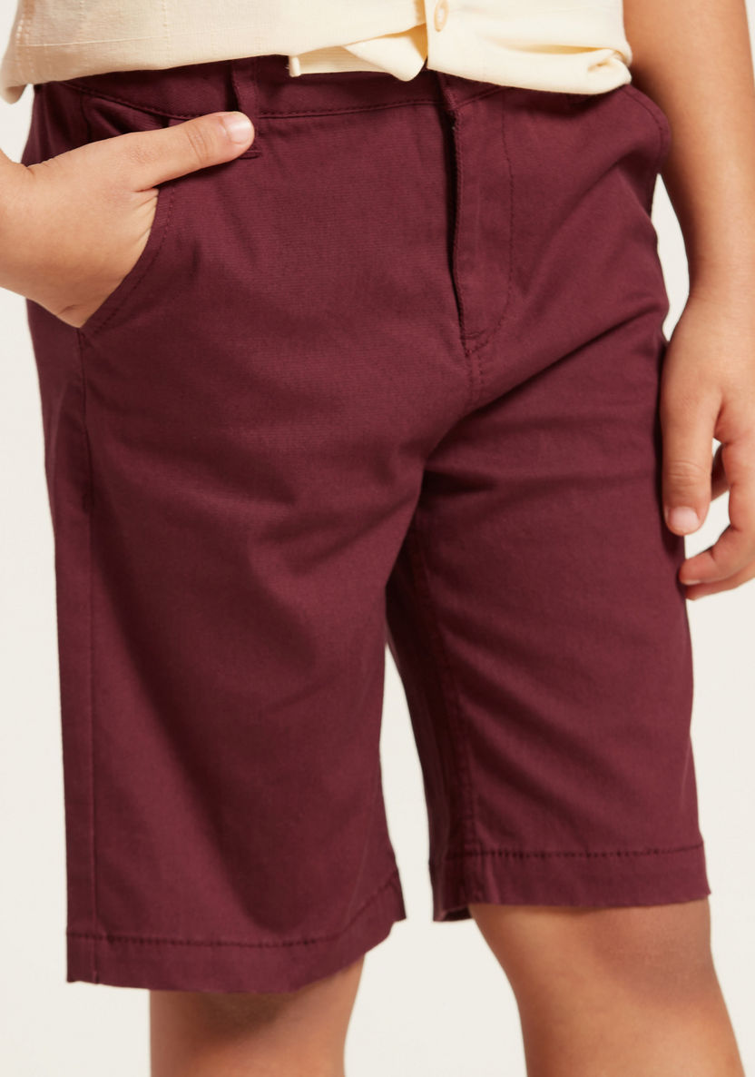 Juniors Solid Shorts with Button Closure and Pockets-Shorts-image-1