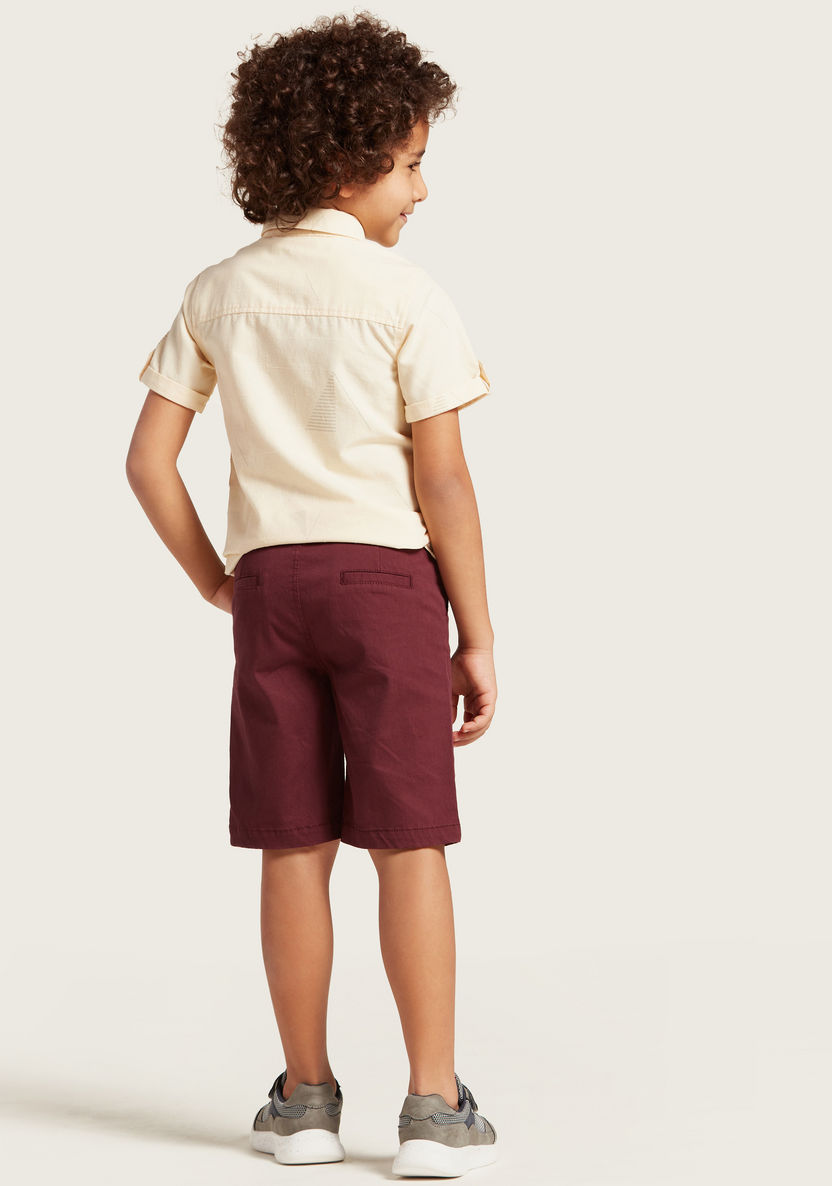 Juniors Solid Shorts with Button Closure and Pockets-Shorts-image-3