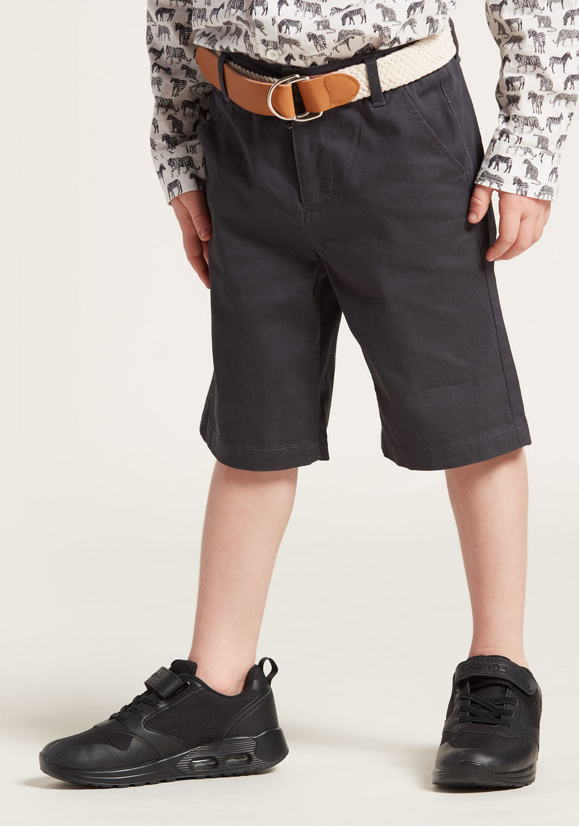 Juniors Solid Shorts with Button Closure and Pockets-Shorts-image-2