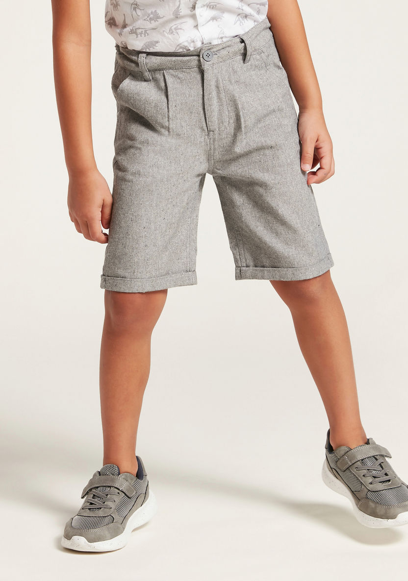 Juniors Textured Shorts with Pockets and Upturned Hems-Shorts-image-1