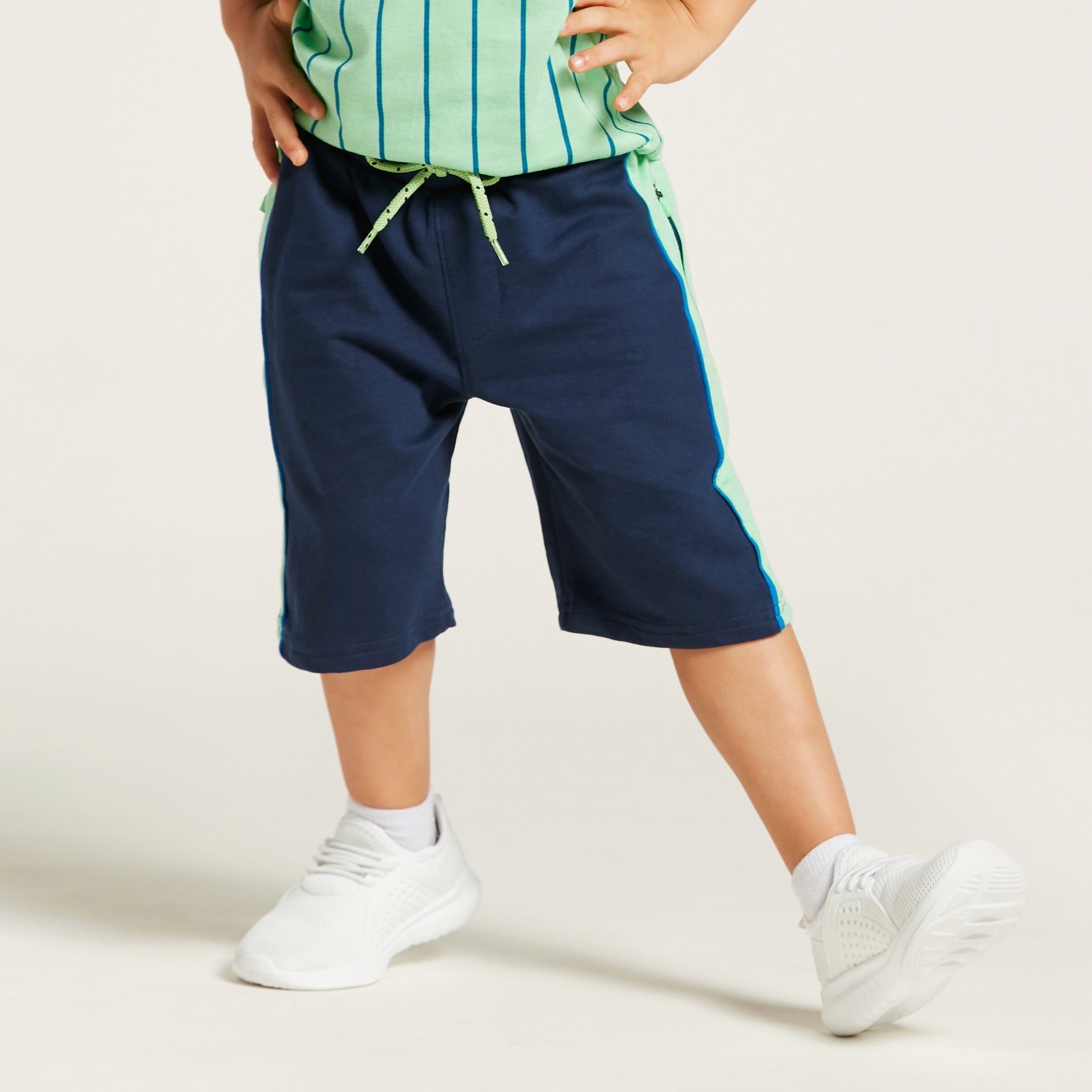 Juniors Striped Round Neck T-shirt and Shorts Set-boys-clothing-setsandcoords-image-2