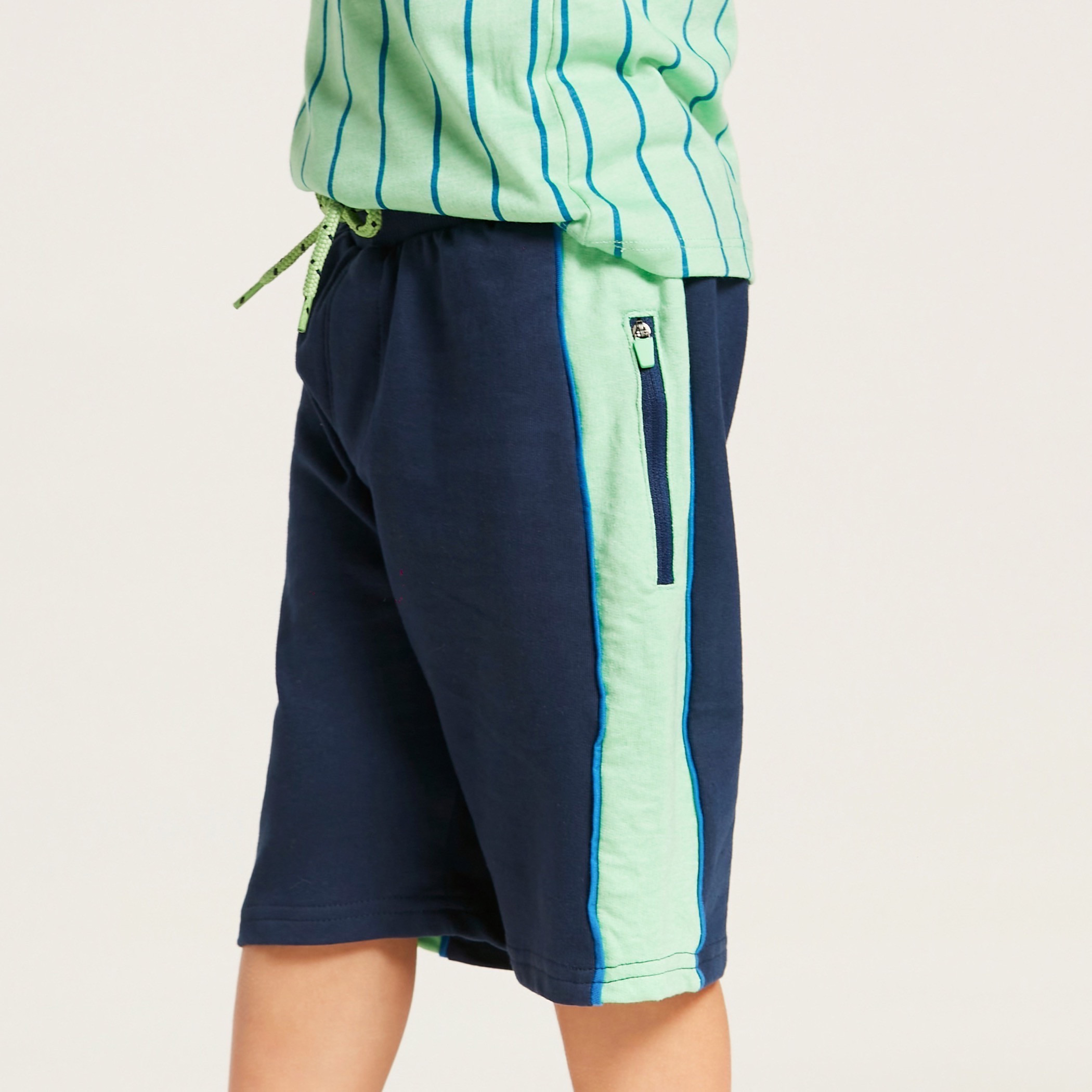 Juniors Striped Round Neck T-shirt and Shorts Set-boys-clothing-setsandcoords-image-3