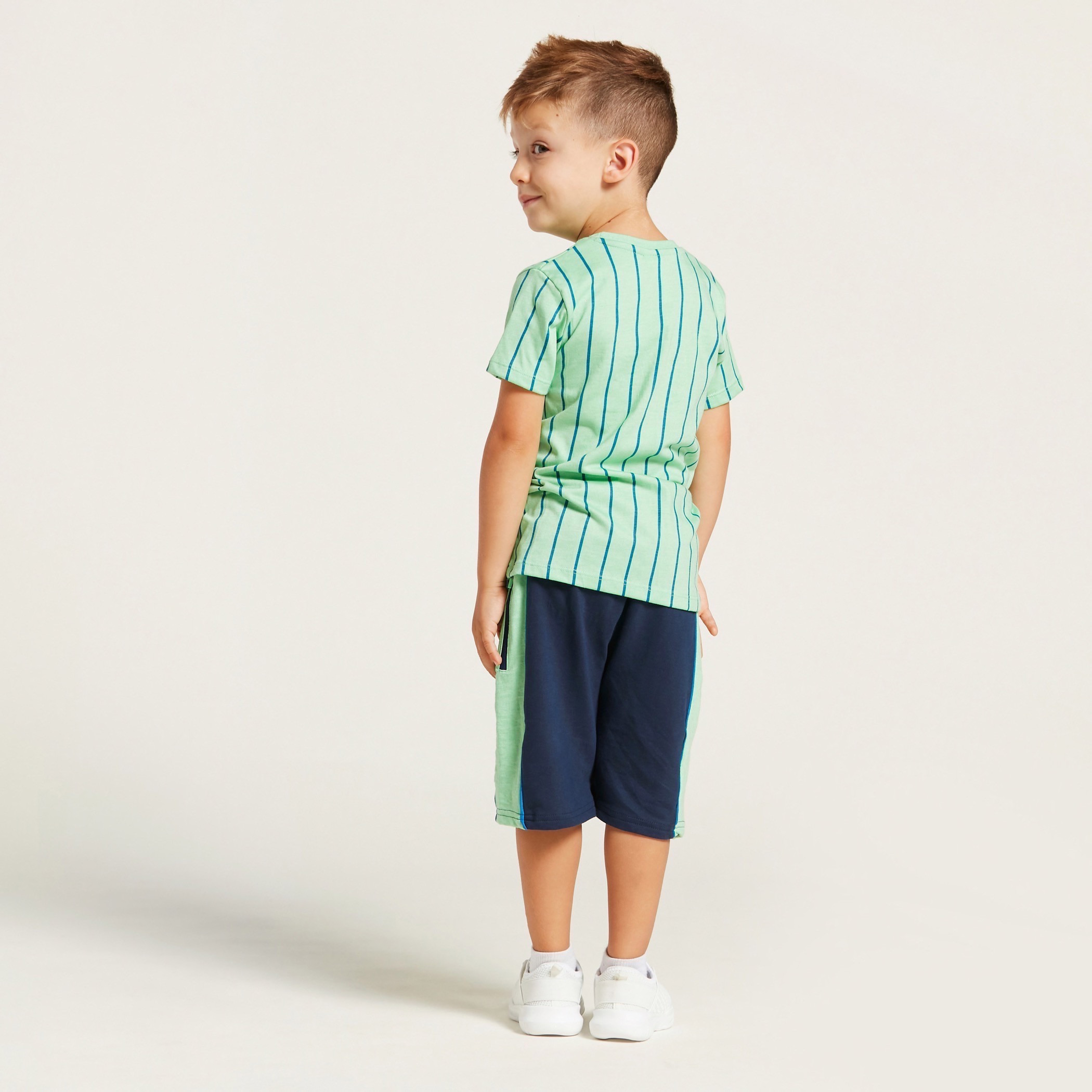 Juniors Striped Round Neck T-shirt and Shorts Set-boys-clothing-setsandcoords-image-4