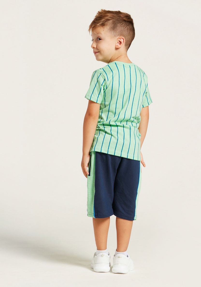 Juniors Striped Round Neck T-shirt and Shorts Set-Clothes Sets-image-3
